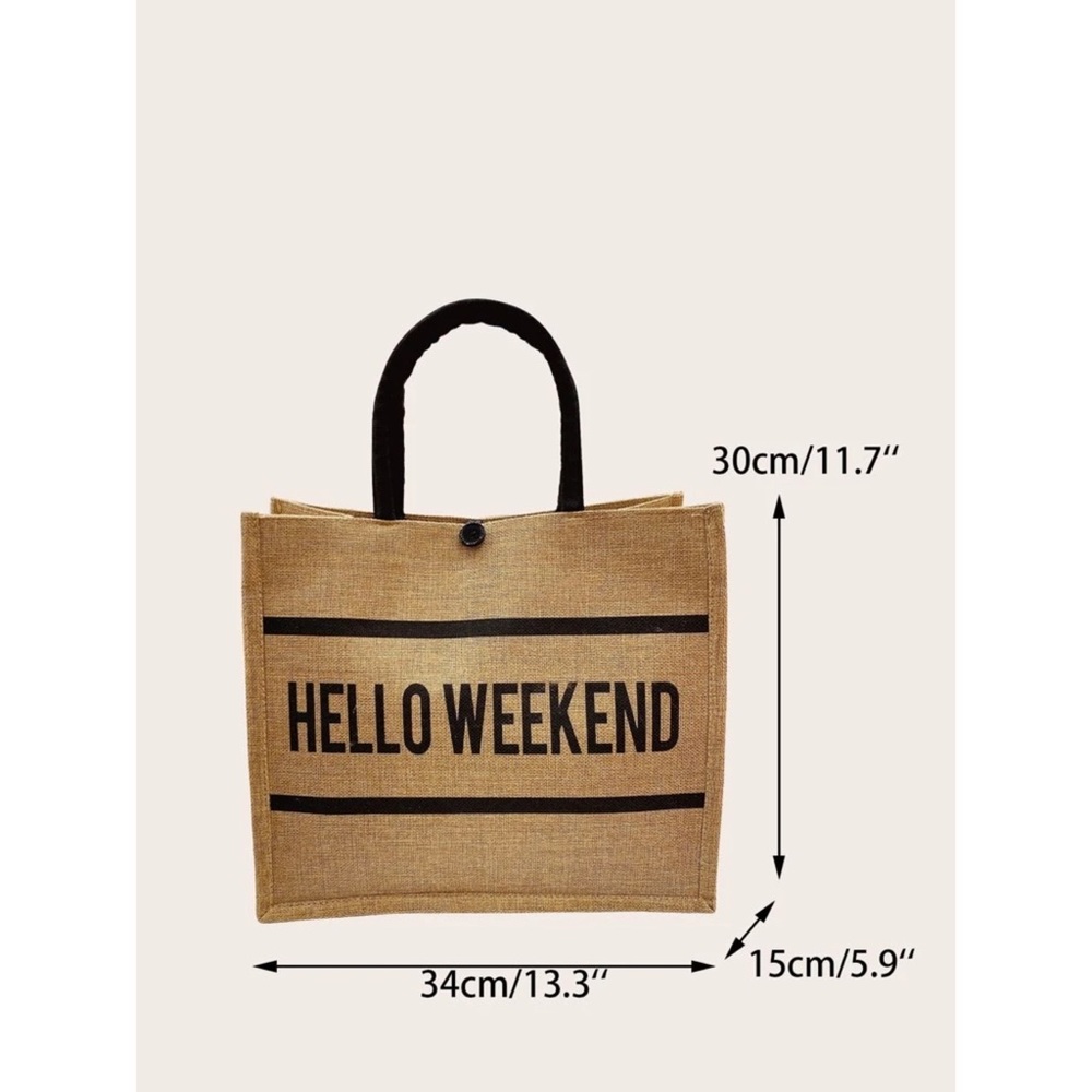 Hello Weekend Graphic Top Handle Tote Bag - Picture 4 of 6